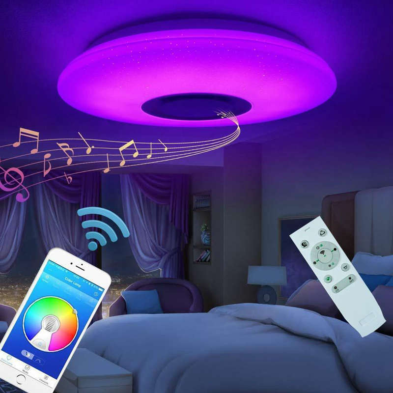 Muziek Led Plafondlamp Lamp 60W Rgb Inbouw Ronde Starlight Muziek Met Bluetooth Speaker Dimbare Kleur Veranderende Licht