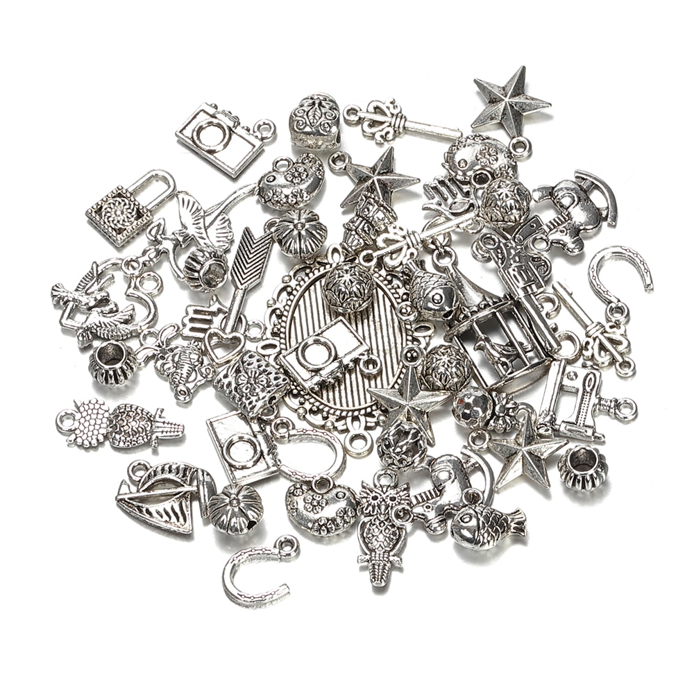 50g 100g Steampunk Mixed Charms Pendants Metal Vintage Bracelets Crafts Necklaces DIY Accessories for Jewelry Making DIY Crafts: Antique Silver / Weight 100g