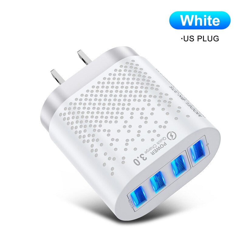 KSTUCNE 48W 4 Ports LED Quick Charge 3.0 USB Charger Fast Charging Wall Charger Adapter For Samsung Xiaomi Mobile Phone Charger: US Plug White