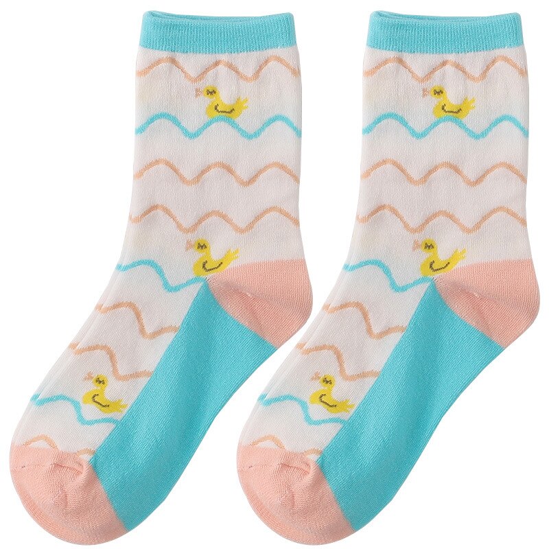 Harajuku kvinders søde sokker mellemrør tegneserie små dyr bomuldsstrømper behagelige åndbare tidevand lyserøde sokker bomuld