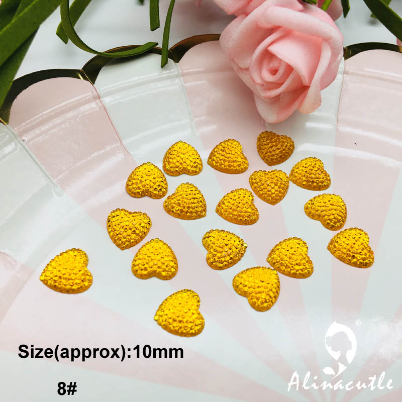 100pc 10mm flat diamond heart crystals Stone Stickers gem DIY handmade Art Crafts Scrapbooking crystals: No 8 yellow