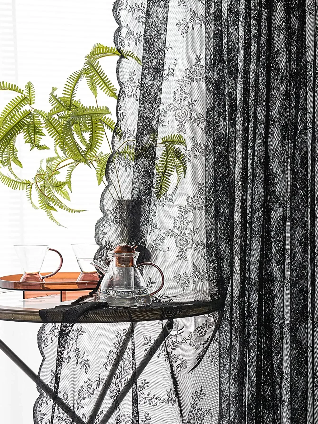 1pc Rose Pattern Single Panel Sheer Curtain, Embroidered Solid Lace Curtains for Home Decor, Window Screen Curtains