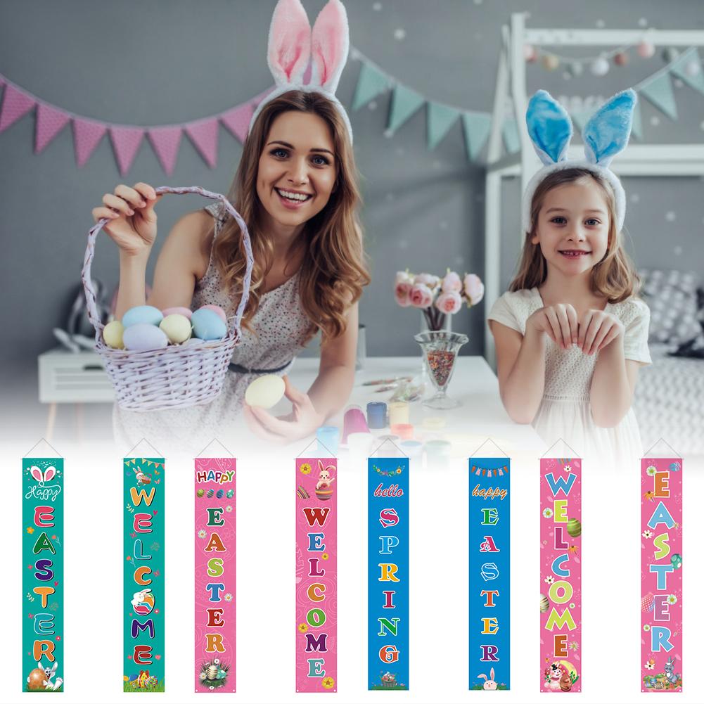 Panneau de pâques intérieur et extérieur, décoration d'œuf de lapin, bannière suspendue de bienvenue de pâques, fournitures de fête à domicile, panneaux de porte d'entrée