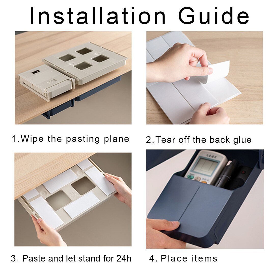 Under Desk Drawer Storage Box Hidden Adhesive Tray Organizer Office Pencil Tray Pen Holder Household Storage Accessories