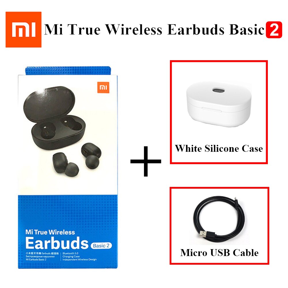 Xiaomi-auriculares Airdots 2 TWS versión Global, auriculares inalámbricos originales con Bluetooth 5,0, auriculares estéreo Mi True Wireless 2, TWSEJ061LS: Add USB White Case