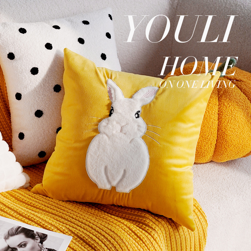 45x45CM Cute Cartoon Rabbit Throw Pillow Cover Nordic Animal Stamping Waist Cushion Cover Decor Home Decorative Pillowcase
