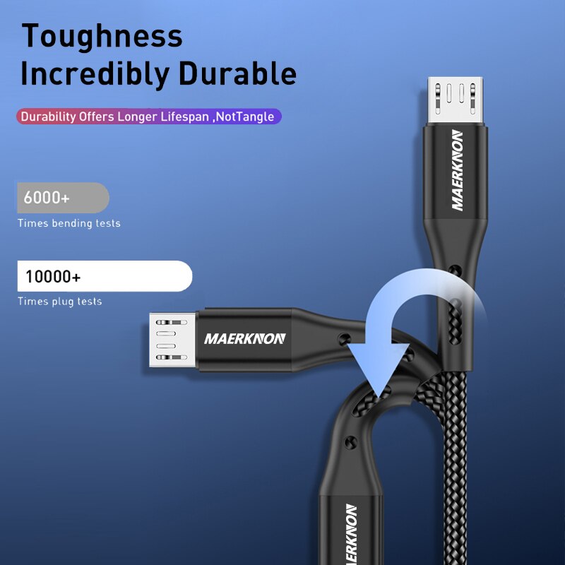 Maerknon – câble Micro USB 3A, Charge rapide, pour téléphone Android, Samsung, Xiaomi Redmi Note 10 Pro