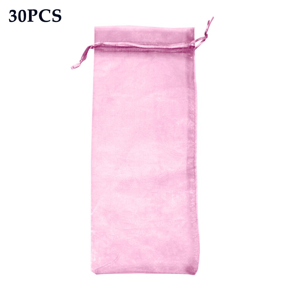 30pcs Packaging Bottle Cover Fine Mesh Wrapping Transparent Wine Bag Organza Party Wedding Pouch Drawstring: Pink