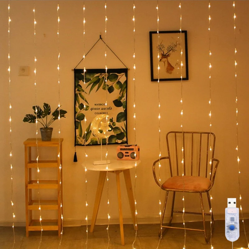 Guirnalda de luces USB Runto, guirnalda de luces de hadas para bodas, luz LED con control USB, decoración de habitación de de Navidad (sin control remoto)