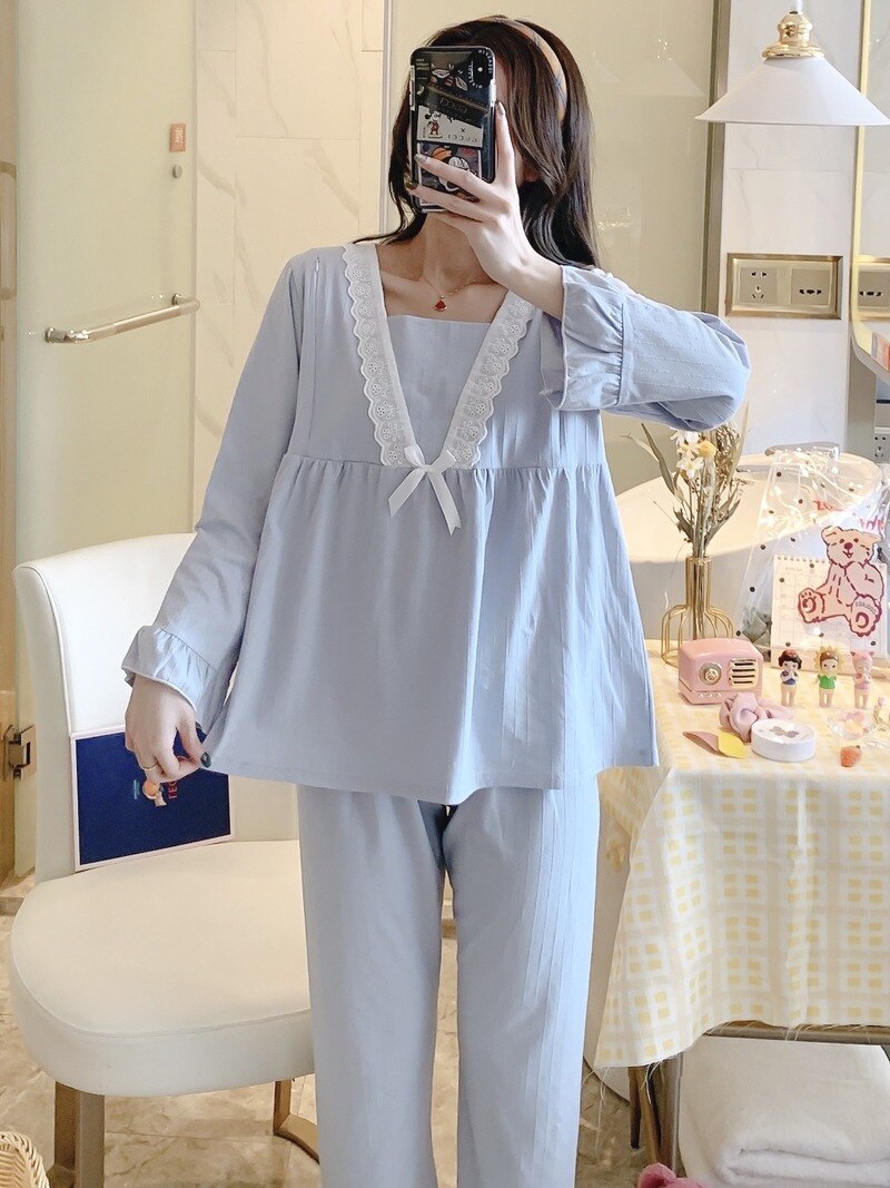Maternity Pajamas Spring Summer Thin Loose Casual Solid Color Modal Confinement Clothing Maternity Home Service Suit