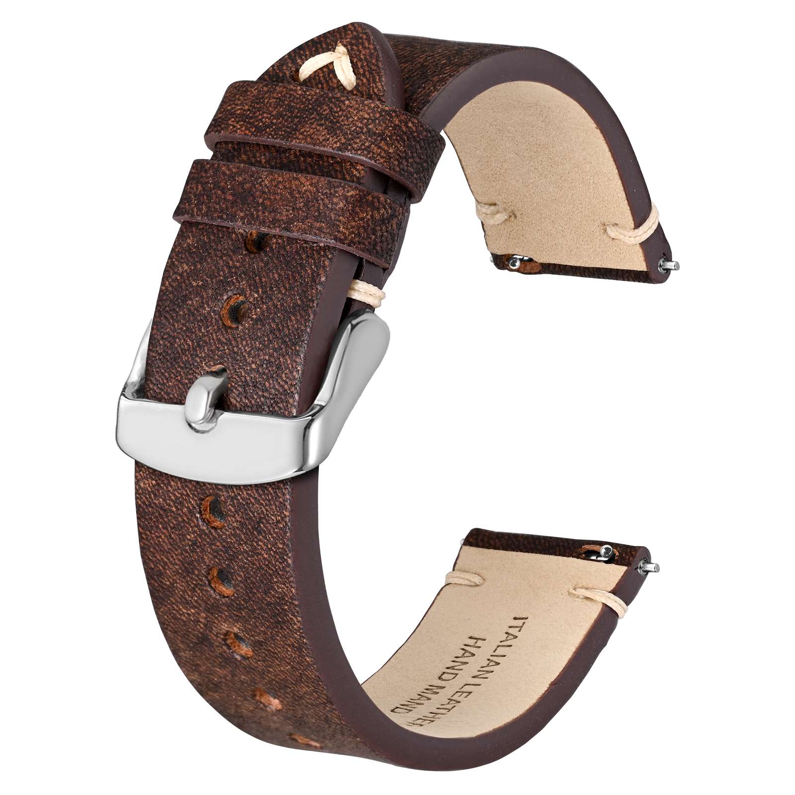 Bisonstrap italiensk lærreim 20mm klokkereim 18mm klokkereim herreklokkereim hurtigutløser: Svart gul / 18mm
