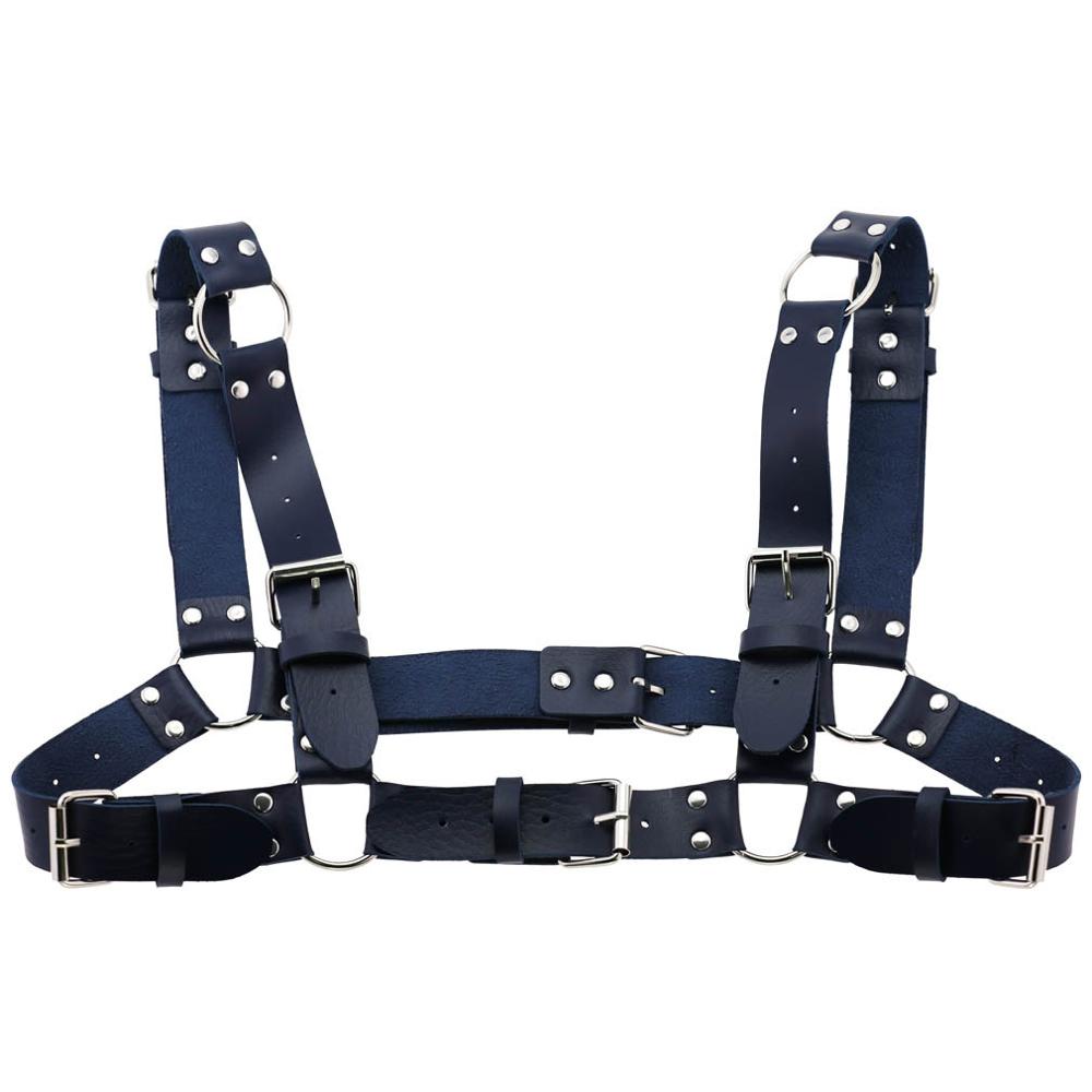 KMVEXO Degli Uomini Delle Donne Sexy Punk Chest Harness Regolabile Gabbia Catena Corpo In Metallo DELL'UNITÀ di elaborazione di Cuoio Del Choker Dichiarazione Della Collana Del Partito Clubwear: Dark Blue