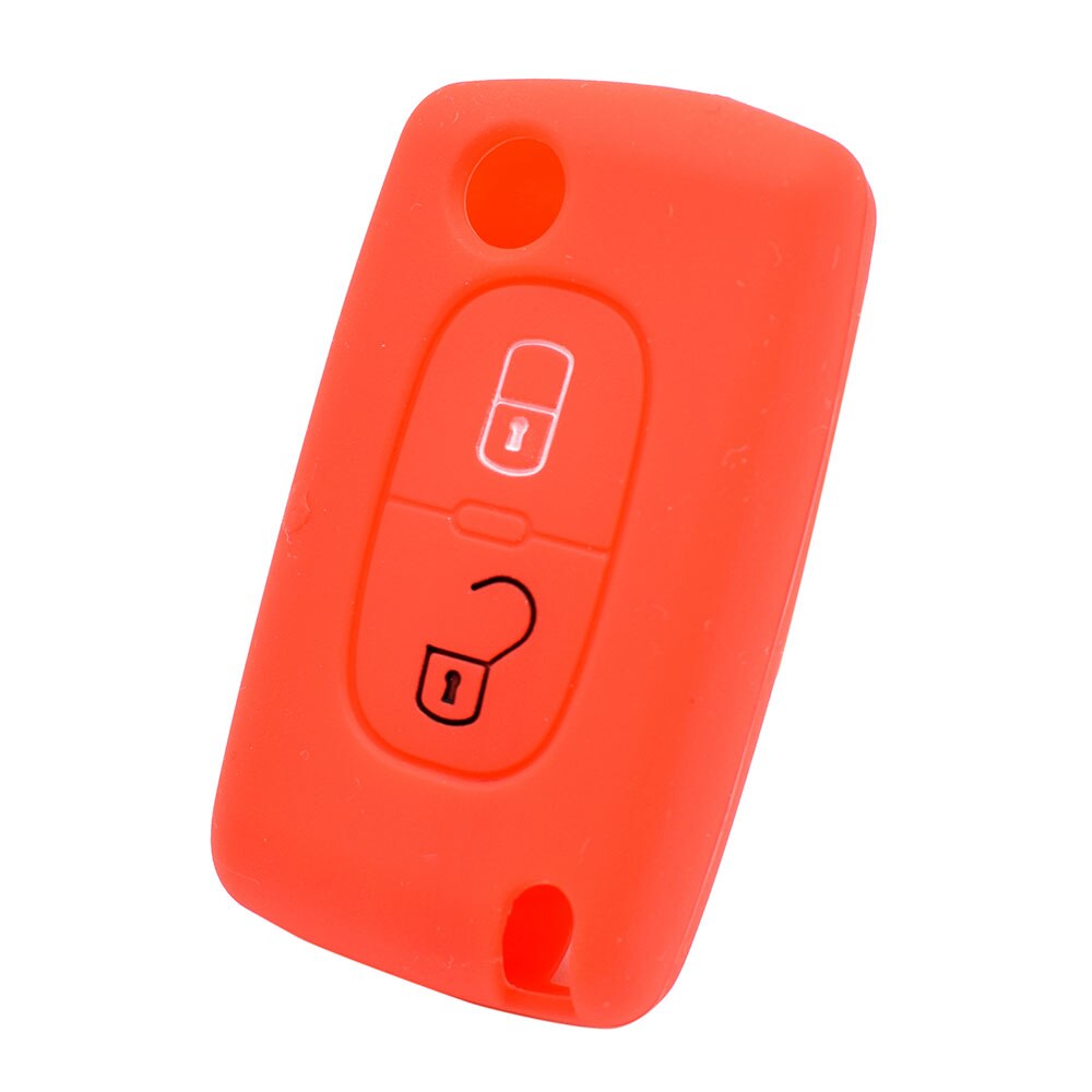 Tilbehør 2- knaps nøgledæksel passer til peugeot 307 308 406 407 408 107 206 207 607 fjernbetjeningsholder etui fob shell kædering: Rød
