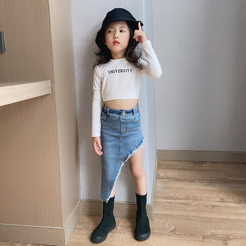 Meisjes denim rok net beroemdheid dezelfde alinea diagonale rok asymmetrische rok all-match rok herfstkleding