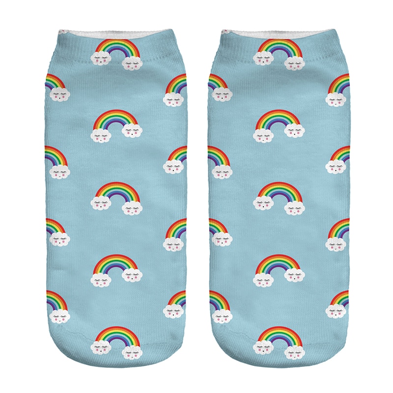 1 Para Niedliche Regenbogen Gedruckt Socken freundlicher freundlicher niedrig schneiden Knöchel Farbe Baumwolle lässig Charakter kurz 3D Socke