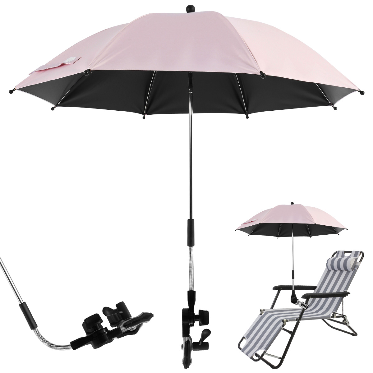 Strandkorb Regenschirm UV-Schutz Kinderwagen Regenschirm 360 ° verstellbarer Stuhl Sonnenschirm mit Klemme Sonne Regenschutz und wind dicht