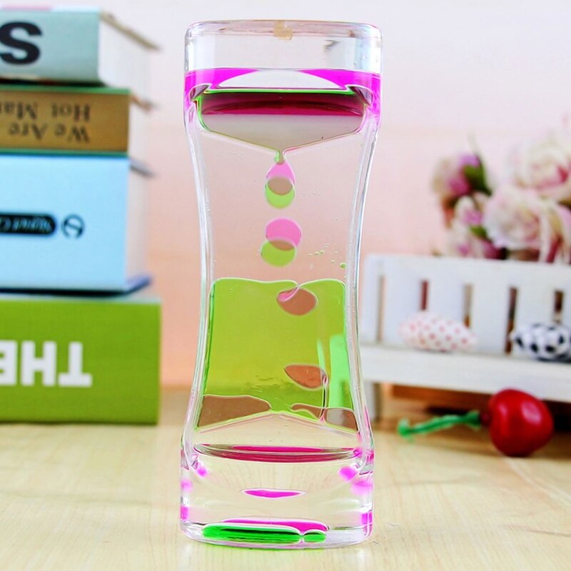 Double Color Sand Hourglasses Floating Oil Liquid Visual Motion Timer Glass Acrylic Clock Desk Ornament Acrylic Hourglass Timer