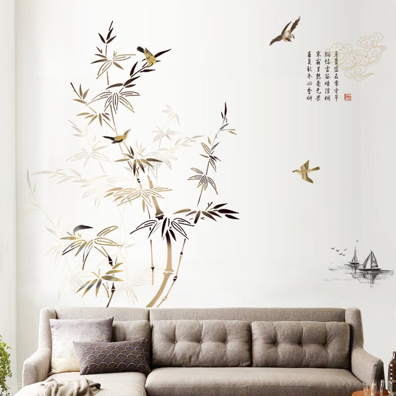 Chinese Style Wall Stickers Bamboo Ink Painting Vinyl Wall Decals Living Room Bedroom Decor Aesthetic Self Adhesive Wallpaper