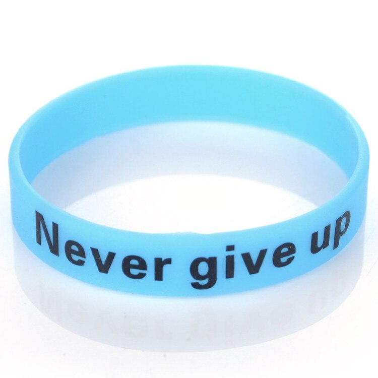 1pc mænd mand kvinder kvinde unisex ét liv én chance giv aldrig op jeg lover motivation sport silikonegummi armbånd armbånd: Sort kanon belagt