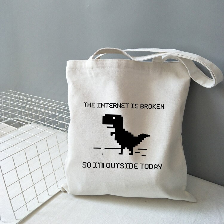 Internet on rikki, joten olen ulkona tänään dinosuar print canvas olkalaukku naisten käsilaukku uudelleen käytettävät suurikapasiteettiset kantolaukut: B1194- tbwh-m