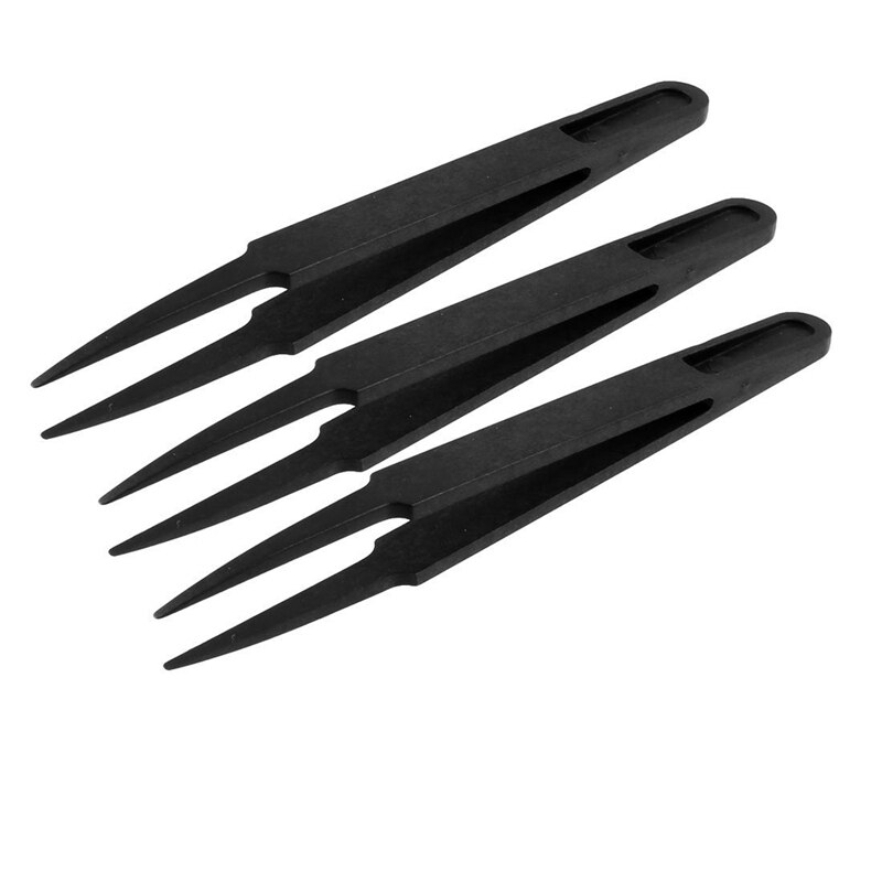 3 Pcs Black Plastic Electronic Pointy Tip Anti-static Tweezers: Default Title