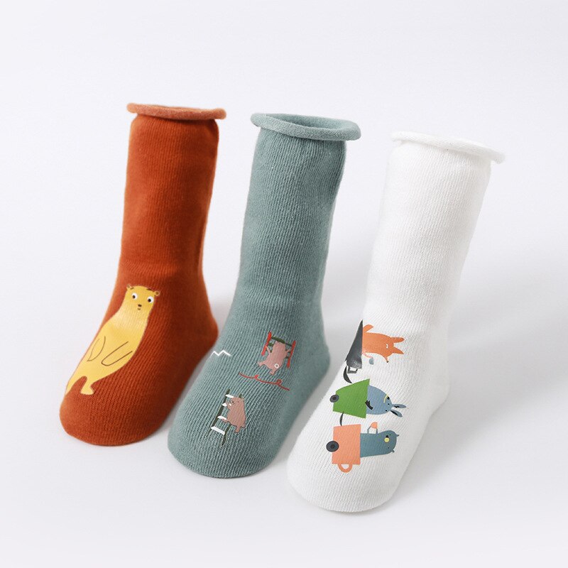 Babystrumpor flickor söt tecknad bomull calcetines djurtryck barn pojke meia småbarnsstrumpor småbarn flicka skor strumpor hockn: 75007-3 björn / M (3-5yr)