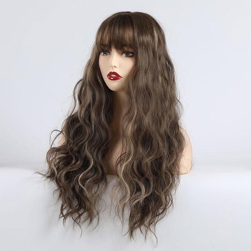 Kvinner blande farger brun lang krøllet syntetisk parykk hel parykk bølget parykk