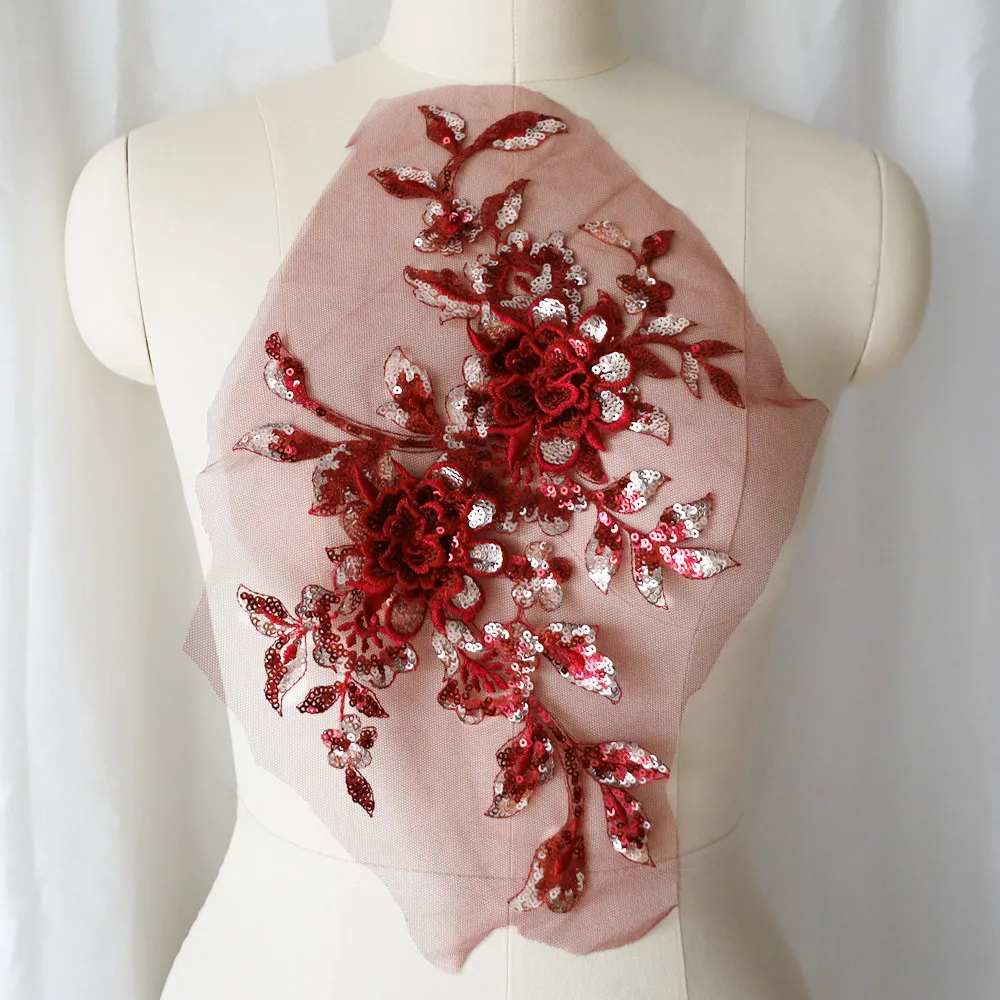 Lantejoulas bordadas flor aplique renda tecido guarnição gola de malha vestido de noiva de casamento remendo de costura vestido de festa decoração artesanato faça você mesmo: Cobre antigo