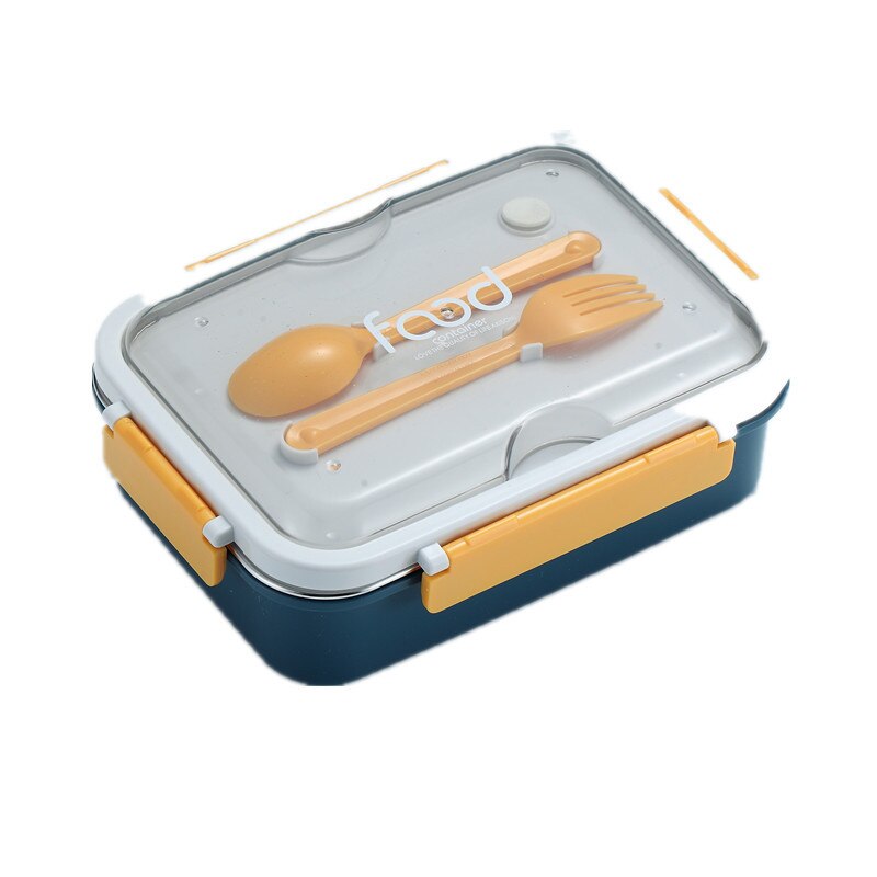 304 stainless steel sealed non-flavored divided lunch box lunch box office worker student lunch box with tableware: Blue / 2