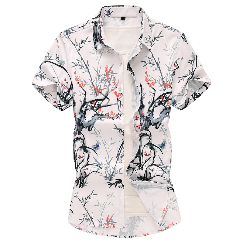 Plant Flowers Hawaiian Shirt Bamboo Mens dress Shirts Plus size Blouse Men Short sleeve Blouse Men Summer Plus size 6XL 7XL