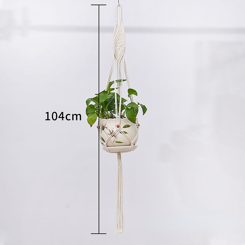 Cesta colgante de macramé hecha a mano para plantas, soporte para macetas de jardín, decoración colgante de pared de macramé para balcón, cuerda de elevación anudada, decoración del hogar