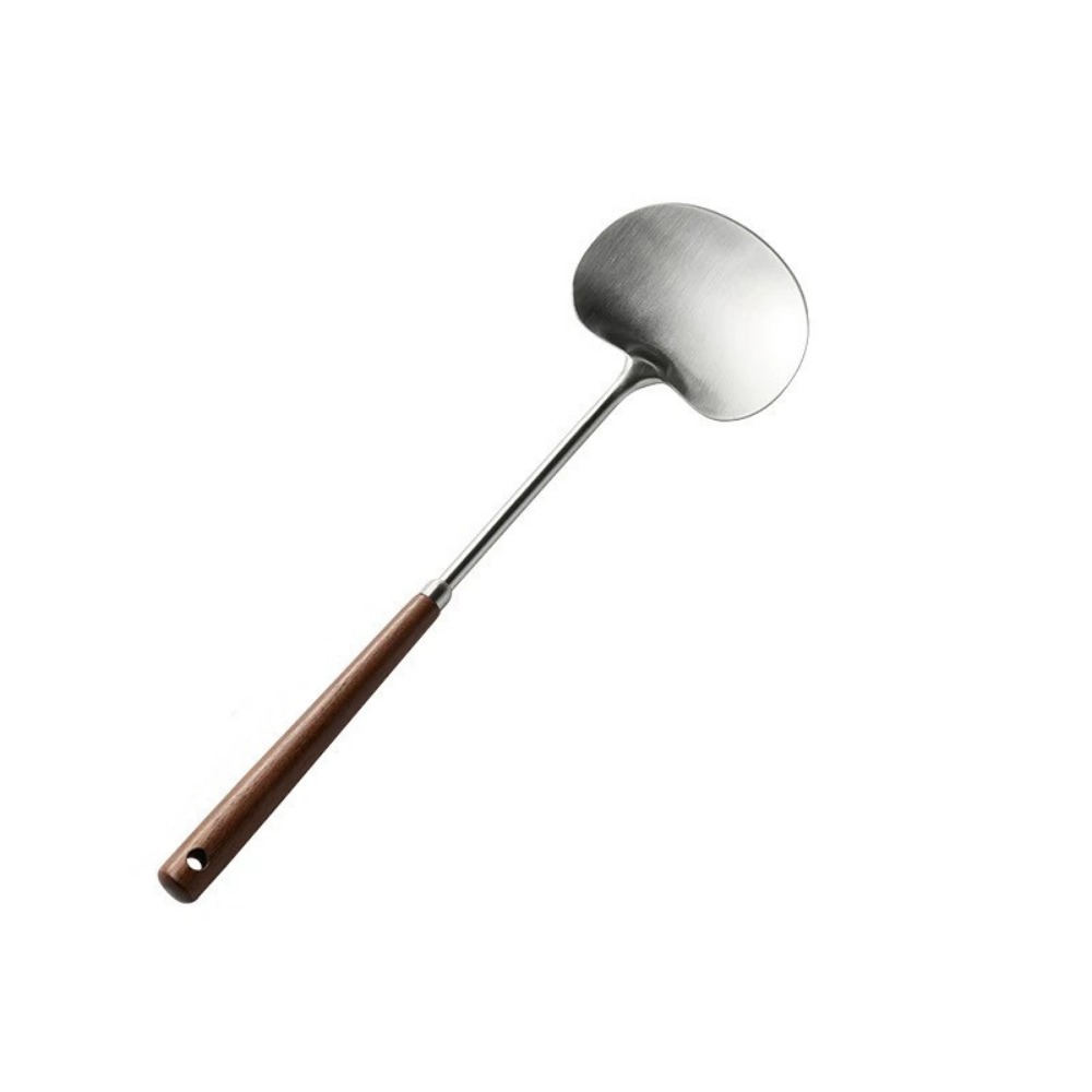 Comfortable Handle Wok Spatula Wood Stainless Steel Steak Spatula Convenient Food Grade Kitchen Stir Fry Shovel Kitchen Utensils: Brown