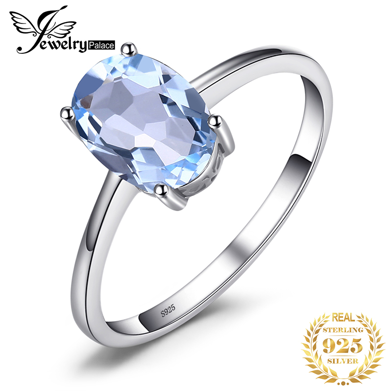Jewelrypalace Genuine Blue Topaz Ring Solitaire 925 Sterling Zilveren Ringen Voor Vrouwen Engagement Ring Zilver 925 Edelstenen Sieraden
