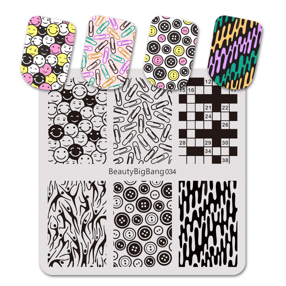 BeautyBigBang 6CM Nail Stamping Plates Striped Cute Cat Image Stainless Steel Template Nail Art Stamp Plate 041: 34