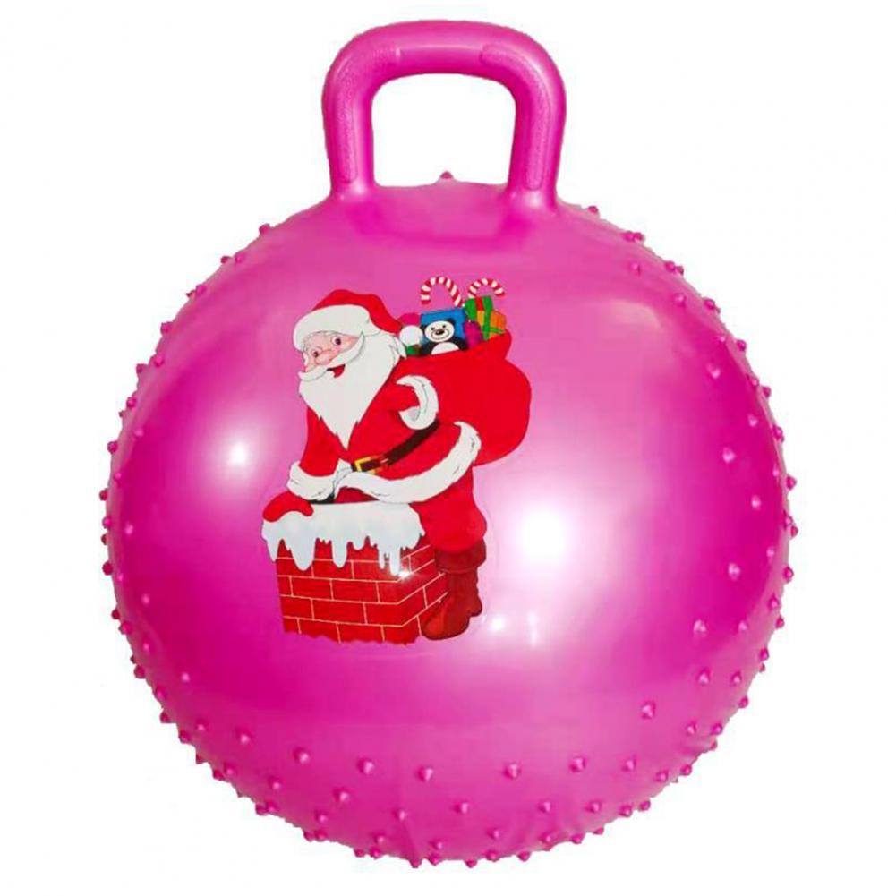 Handle Bouncy Ball Anti-burst Christmas Theme Yoga Ball Lightweight Hopper Ball Anti-slip PVC Handle Hopper Ball for Exercise: Pink