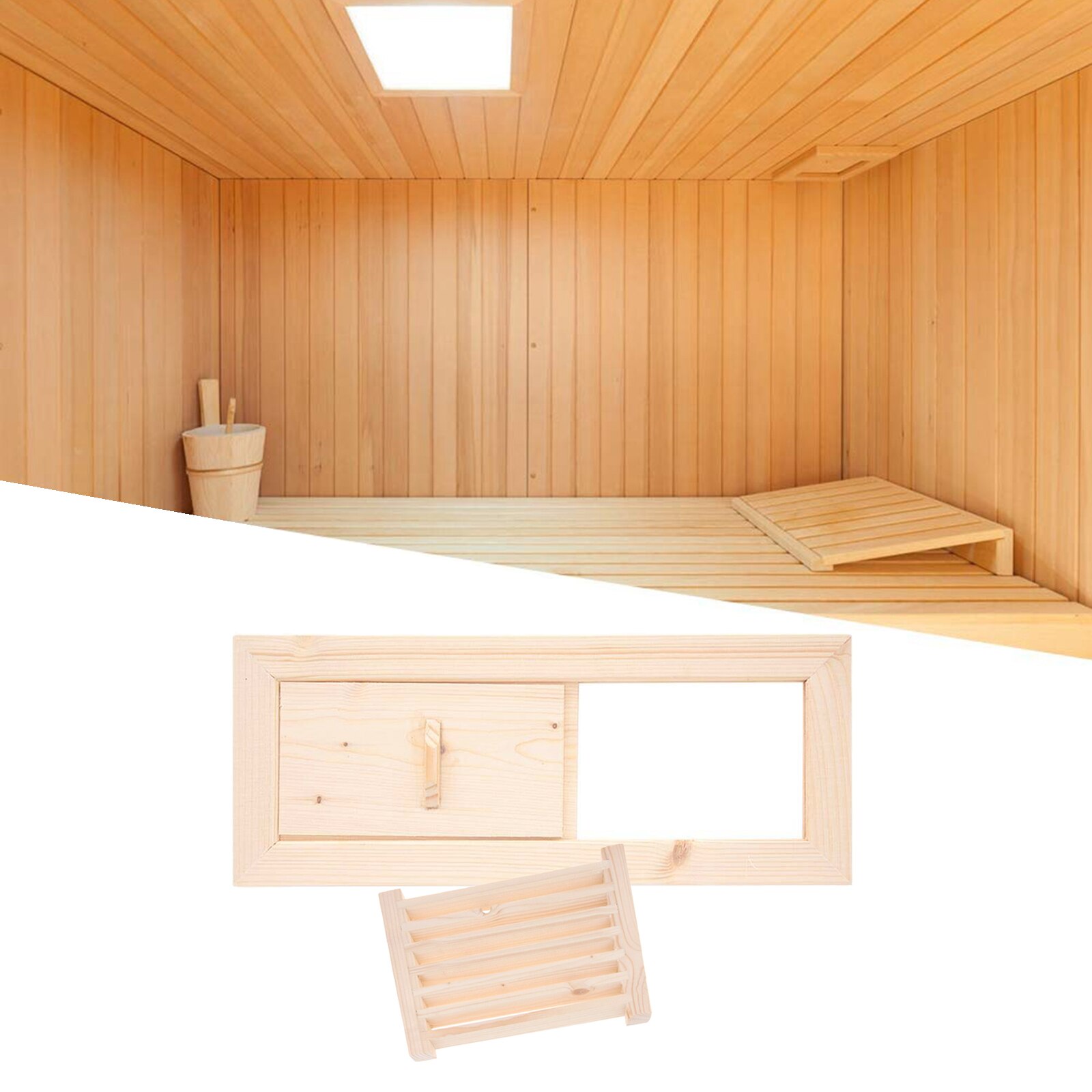 1Set Wooden Rectangle Air Vent With Blind Cover Sauna Grille Ventilation Steam Room Sauna Accessory