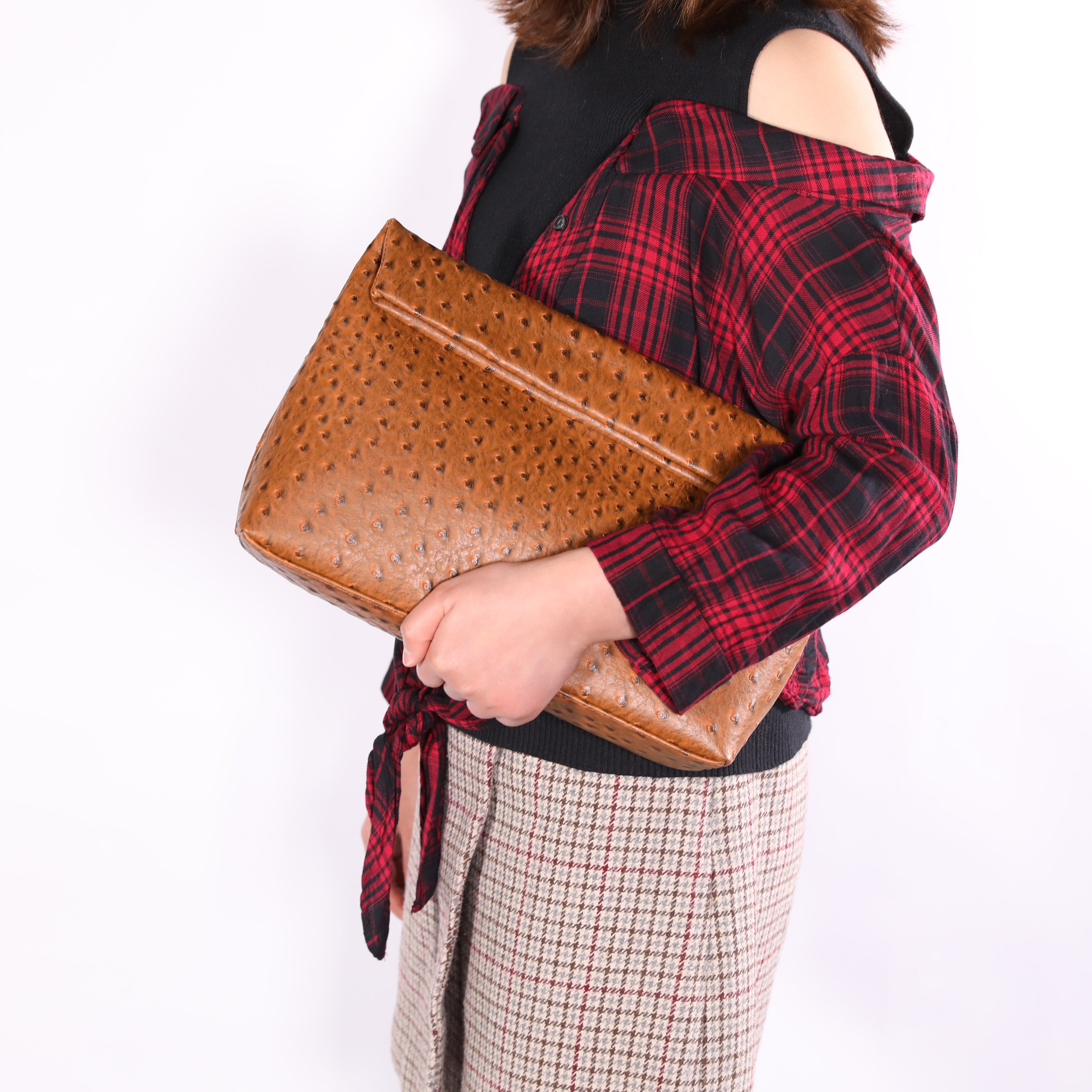 Tophigh Mode Vrouwen Loved Struisvogel Lederen Dag Clutch Bags Ins Handtas Python Pouch Koppelingen Dames Avondfeest: Ostrich Brown