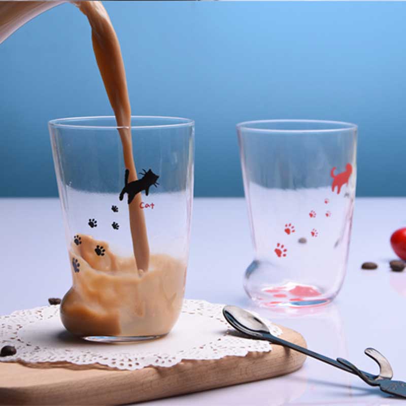 Cute Cat Paws Glass Cup Heat-resistant Home Milk Juice Beer Frosted Glass Cup Office Coffee Mug Drinking Glasses