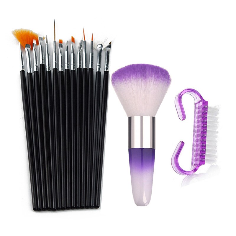 Addfavor 15 stk akryl neglekunst pensel uv gel polish maleri tegne pensler pen negle prik kit ren pensel manicure værktøj sæt: Sætb 014