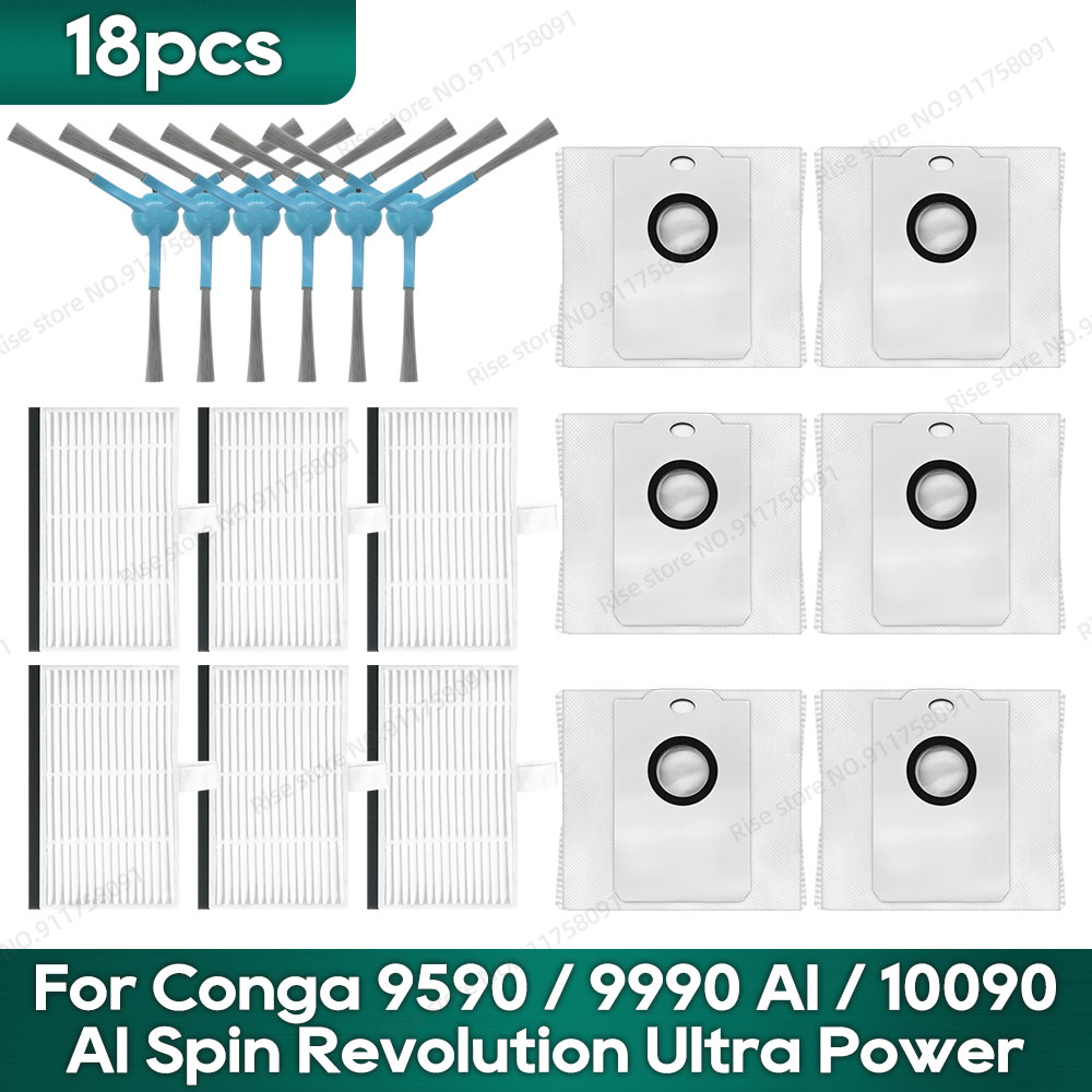 Compatible para Cecotec Conga 9590 9990 AI 10090 AI Spin Revolution Ultra Power Home recambios: Filtro Hepa, Cepillo Principal, Bolsa para Polvo: Amarillo claro