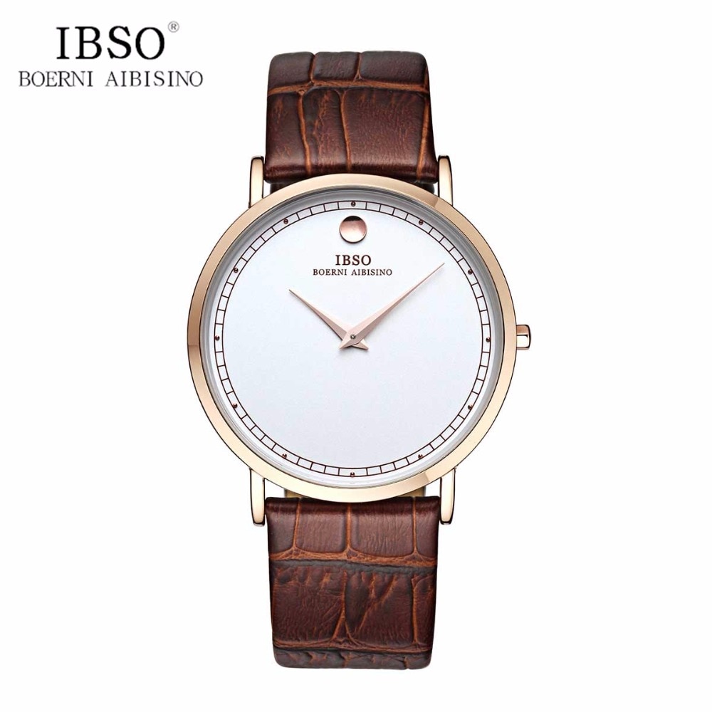IBSO Eenvoudige Stijl Ultra Dunne Heren Horloges Quartz Horloges Lederen Band Casual Horloges B2220G