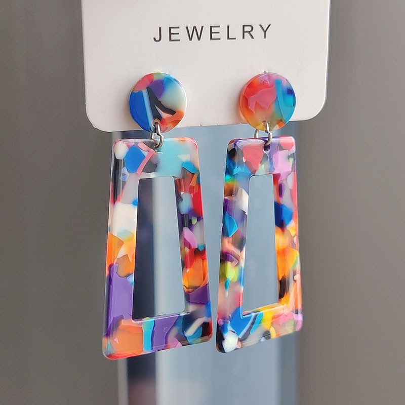 Colorful Trapezoidal Acrylic Earrings Women'S Accessories Simple Earrings: Light Yellow Gold Color