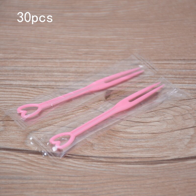 30/50/100 stücke Einweg Obst Gabeln Stick Einzeln Warpped Lebensmittel Forcks Hochzeit Party Weihnachten Für Kunststoff Gabel obst Kuchen: Pink-30pcs