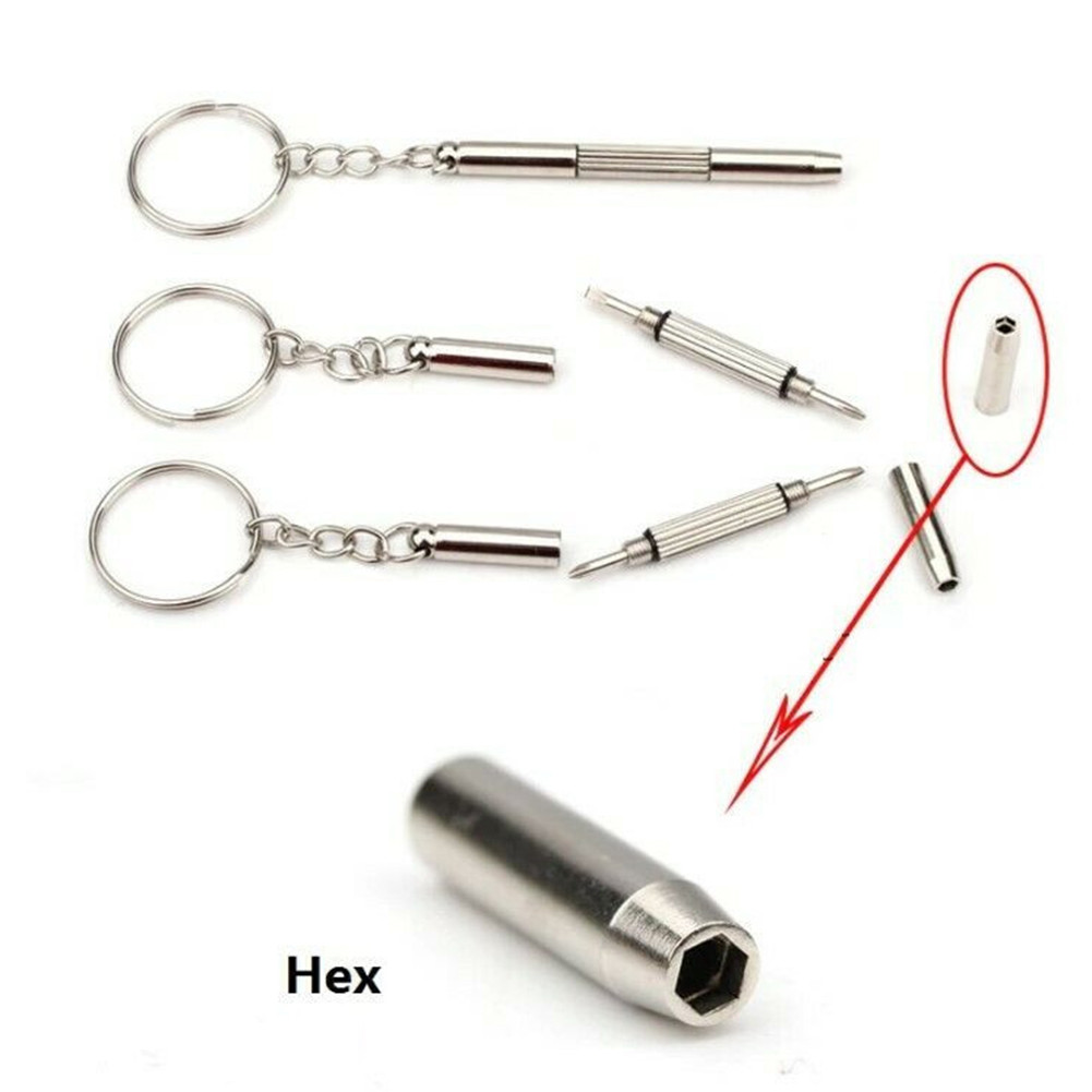 Mini destornillador multifuncional 3 en 1, destornillador hexagonal cruzado ranurado, gafas, reloj de teléfono, herramienta de llavero de reparación de tornillos, 2 uds.