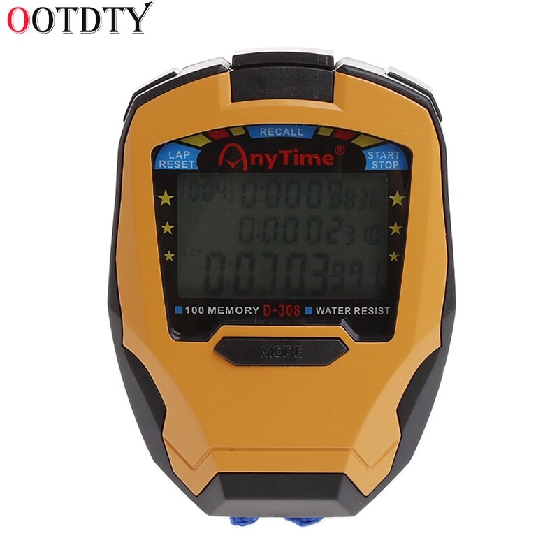 OOTDTY Stopwatch 3 Rows 100 Laps 1/1000 Seconds Digital Sport Counter Timer Athletics Stopwatch