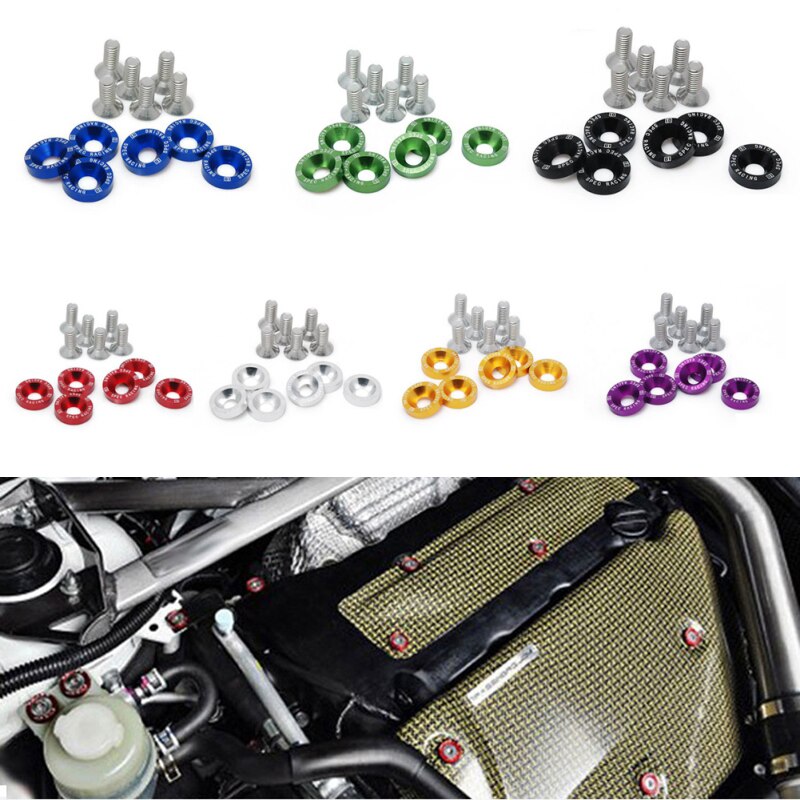 6 uds M8 tornillos pasadores hexagonales modificado para coche arandela de guardabarros parachoques motor tornillos cóncavos, aleación de aluminio paraguas avellanado cabeza plana