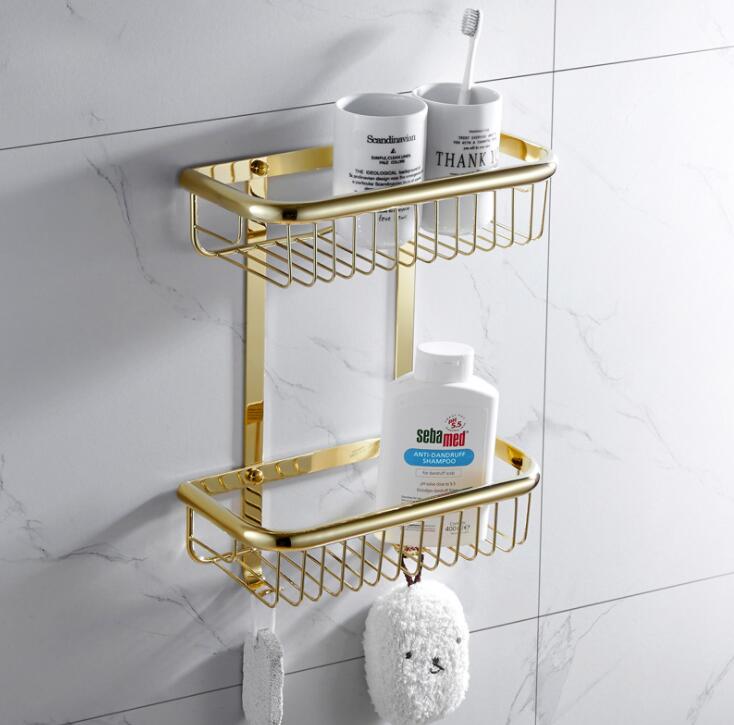 Koper Handdoekenrek Europese Stijl Golden Badhanddoek Rack Badkamer Badkamer Kamer Plank Hardware Hanger Set Bad Hardwares: dual square shelf