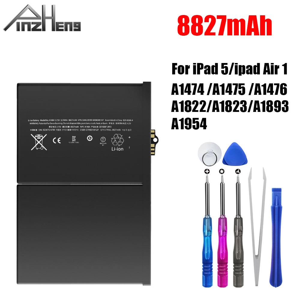 Pinzheng 8827Mah Tablet Batterij Voor Ipad 5 Air 1 Vervanging Bateria A1474 A1475 A1476 A1822 A1823 A1893 A1954 Batterij met Tool