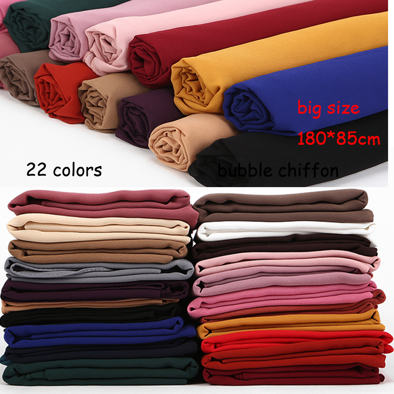 10 Stks/partij Bubble Chiffon Sjaal Sjaals Big Size Twee Gezicht Vlakte Solider Kleuren Hijab Moslim Sjaals/Sjaal 22 kleuren