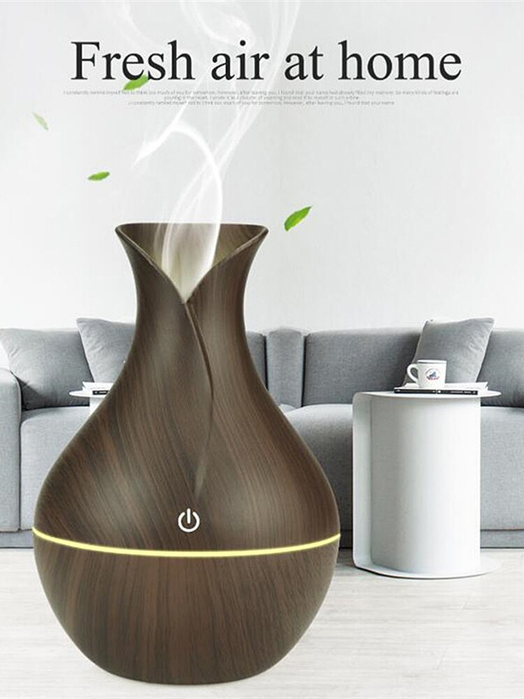 Brumisateur Humidificateur D'huile Essentielle vase humidificateur 1 Pc Maison Décoration 7-LED couleur BOIS Grain Humidificateur D'air